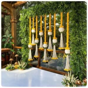 Marigold & Mogra Floral Hanging Decor - Haldi/Mehendi Ceremony, Gurugram